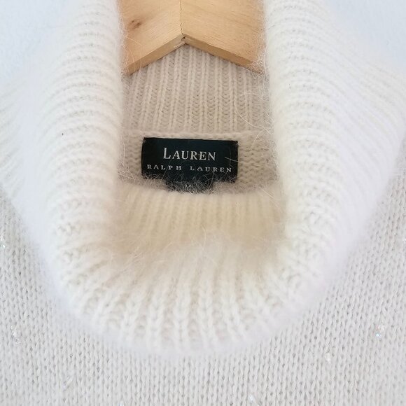 Lauren Ralph Lauren Womens Sz M Cream Turtleneck Sweater Vest Wool Angora Sequin - Picture 3 of 12